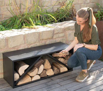WESTMANN steel firewood rack | 104x34x40 cm black | Firewood rack for indoor & outdoor use | Firewood basket & log holder for storage.