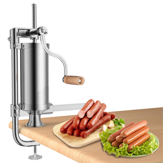 COSTWAY 1.5kg/2.5kg/3kg/5kg manual sausage stuffer, stainless steel sausage machine, silver sausage filling machine with table clamp, sausage syringe including filling tubes (2.5KG - 4 filling tubes)