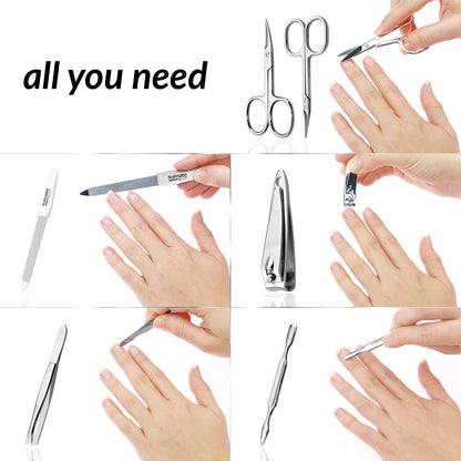 marQus Solingen Manicure Set for Men and Women 7 Pieces with Nail Clippers - Made in Germany for Hand and Foot Care - Genuine Leather Case Handy and Soft.
