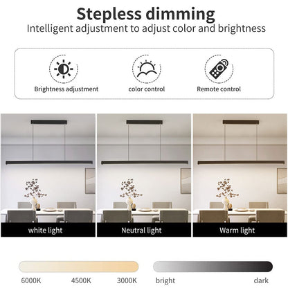 Mustard 100cm Modern LED Pendant Light Dining Room Dimmable Hanging Lamp Dining Table Black, Linear design pendant light with remote control, 36W dining room lamp adjustable in height Dining table lamp, Office lamp