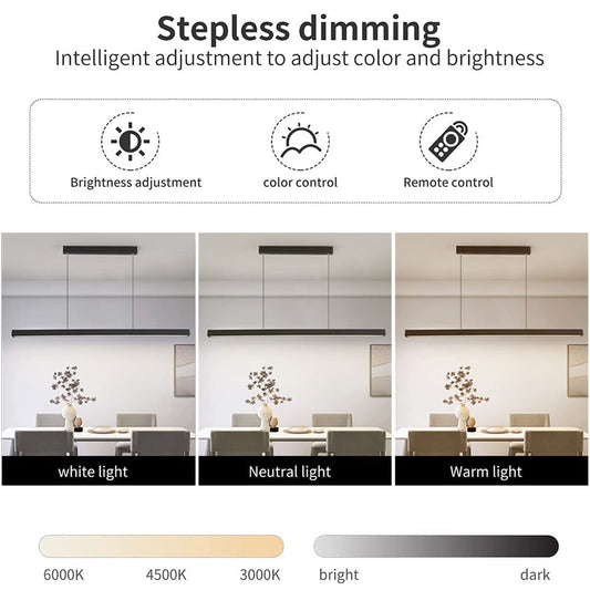 Mustard 100cm Modern LED Pendant Light Dining Room Dimmable Hanging Lamp Dining Table Black, Linear design pendant light with remote control, 36W dining room lamp adjustable in height Dining table lamp, Office lamp