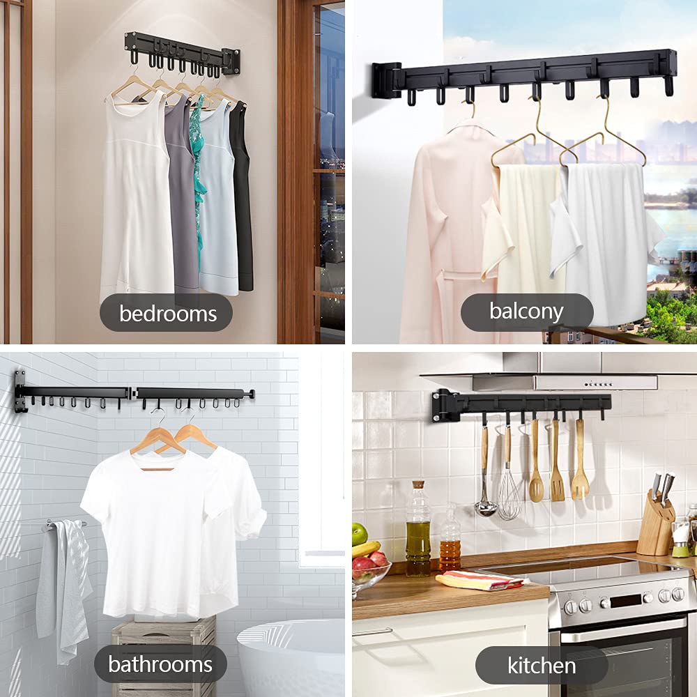 BHeadCat Wall-Mounted Clothes Rack 60cm, Multifunction Rotating Clothes Rack, Foldable Laundry Rack with 21 Hooks for Balcony, Laundry, Bathroom, Bedroom.