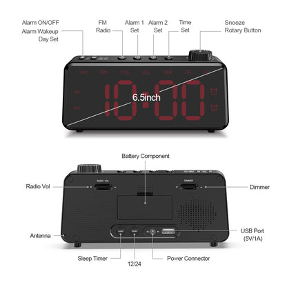 ANJANK Digital Alarm Clock with Radio | Dimmable LED Display | AC Powered with Battery Backup | Dual Alarm with Weekday or Weekend | USB Charging Port | Easy-to-read red numbers for seniors