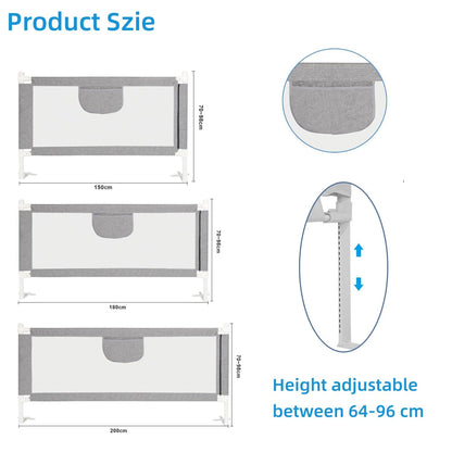 Jopassy 2-piece bed rail 1x200cm 1x180cm bed guard for children, baby bed guard sturdy construction, fall protection bed for children beds 2Mx1.8M Gray