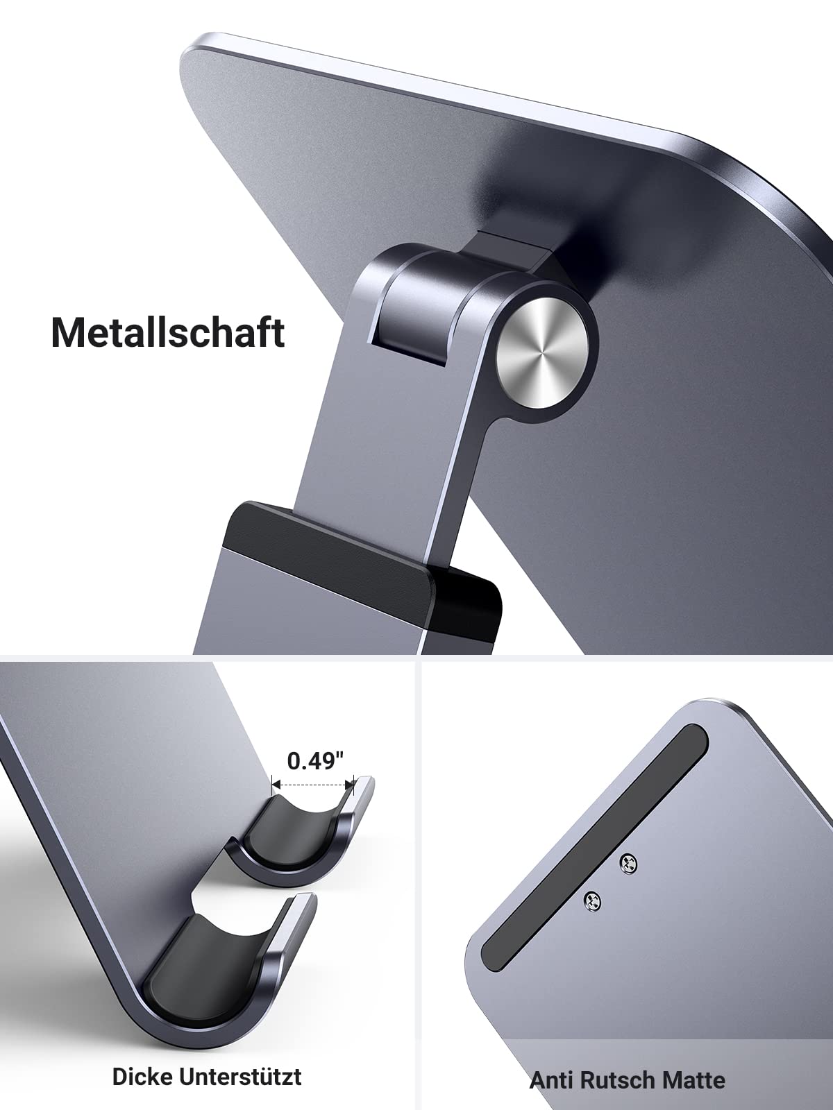 UGREEN Tablet Stand Height Adjustable Holder Aluminum Adjustable Height Holder compatible with iPad Pro Air Mini 11 12.9 Galaxy Tab S9+ Redmi Pad Huawei MatePad iPhone up to 12.9 inches.