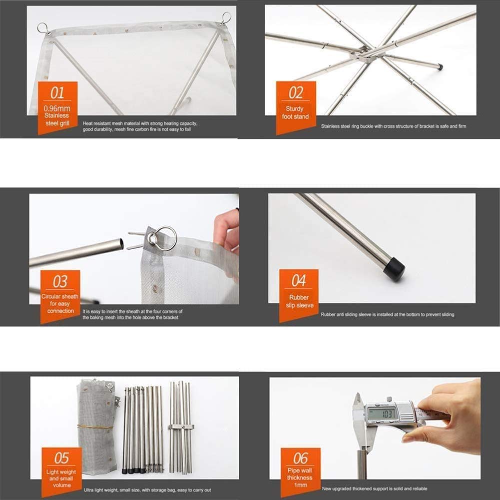 FUUHOMDY Portable outdoor fire pit, 41 cm, camping fire pit, foldable, steel mesh, fire pit for camping, outdoor, patio, backyard, and garden.