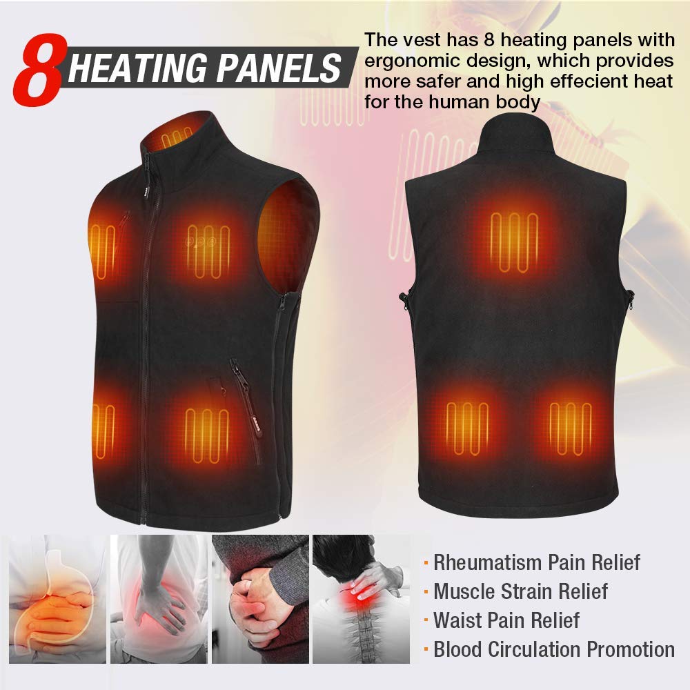 ARRIS Heated Vest for Men, Electric Fleece Heating Vest with 7.4V Battery for Outdoor Camping Hiking Hunting Skiing Adjustable Size
