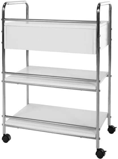CLP rolling trolley PL912 I utility cart on wheels I cosmetics trolley with drawer and THREE shelves I multi-purpose trolley, color: white