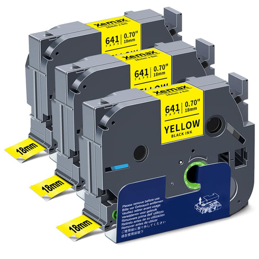 3x XemaX Compatible Label Tape Replacement for Brother P-touch TZe-641 18mm TZe 0.7'' Label Tape for Brother Label Maker PT-D400 2030 D450VP E500VP P900W P950NW P750W, Black on Yellow