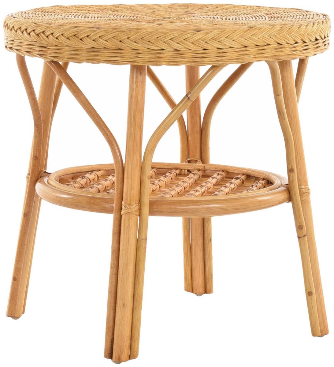 Basket-Outlet Rattan Table/Side Table Round/Coffee Table Rattan Table Shelf (Honey)