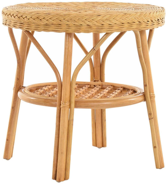 Basket-Outlet Rattan Table/Side Table Round/Coffee Table Rattan Table Shelf (Honey)