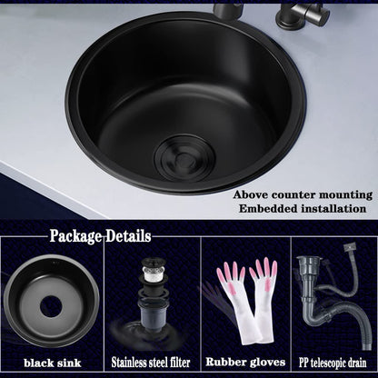 Black Round Washbasin Kitchen Renovation Basin Round Single Washbasin Small Washbasin Round Basin for Bathroom Vegetable and Dishwashing Sink Washing 1 Basin