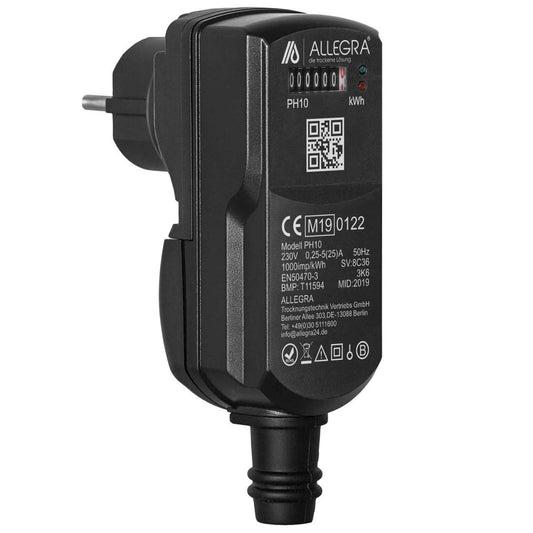 ALLEGRA electricity meter for caravan camping RVs outlet MID calibrated power Schuko plug submeter power consumption measuring device with 10m CEE coupling adapter PH10