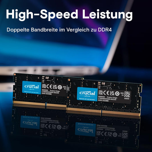 Crucial DDR5 RAM 32GB Kit (2x16GB) 5600MHz SODIMM, memory for laptop/notebook, mini PC (also 5200MHz / 4800MHz) CL46 - CT2K16G56C46S5