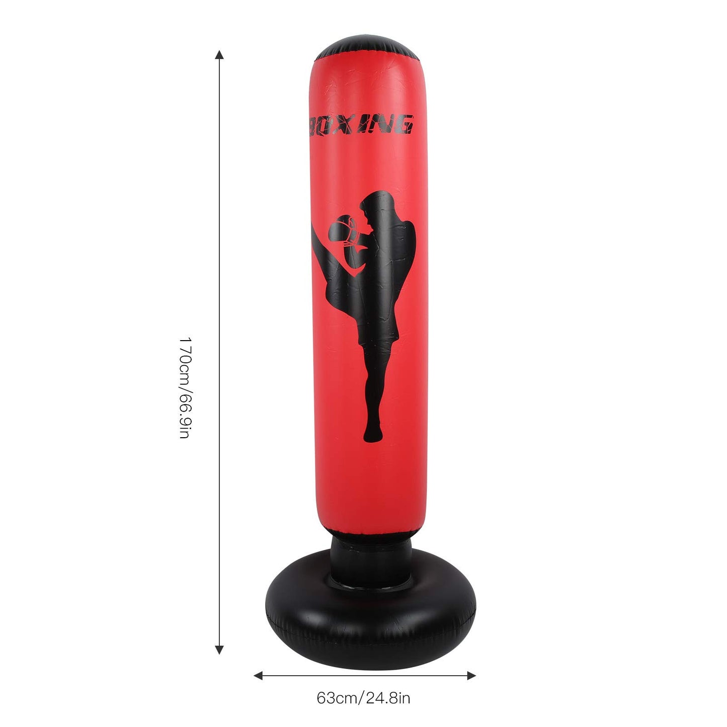170cm inflatable standing boxing bag for strength training, Black and red PVC boxing column for fitness stress relief for men women boys girls.