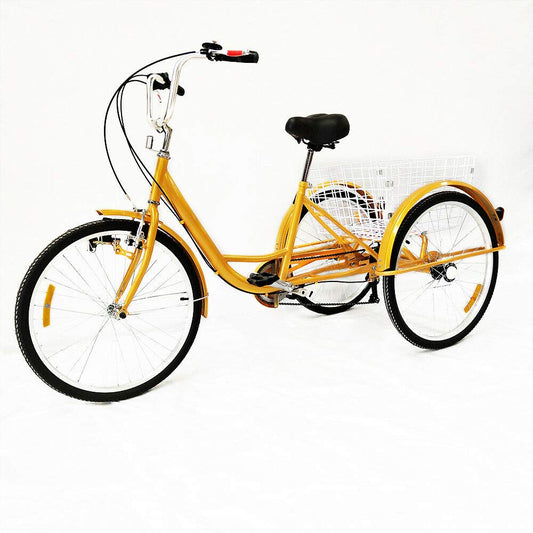MINUS ONE adult tricycle Bicycle with 3 wheels Seniors' bike Cargo bike 24" 6-speed gear shift (yellow with lights)