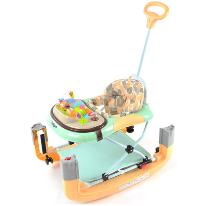 Daliya® BEBISTEP 4in1 play and walk learning car - baby walker with rocking function Walking aid Baby swing with music & game center & dining table (Yellow-turquoise)
