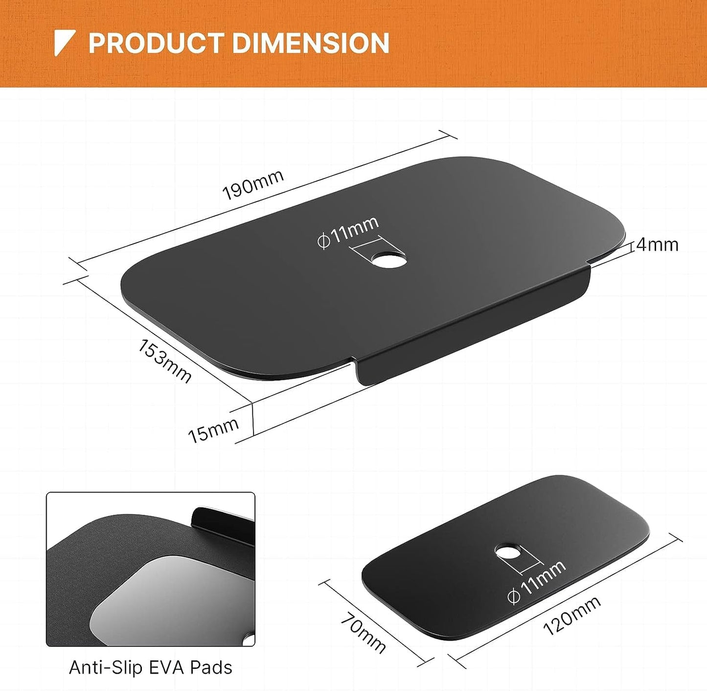 PUTORSEN Monitor Mount Reinforcement Plate for thin glass and other tabletops, Large mounting plates steel mounting plate fits most clamp and grommet bases, Black