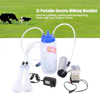 2L Milking Machine Electric Goat Milking Machine Strong Dual Motor Vacuum Pump Milking Machine with Cleaning Brush and Pulse Controller for Cow or Goat EU