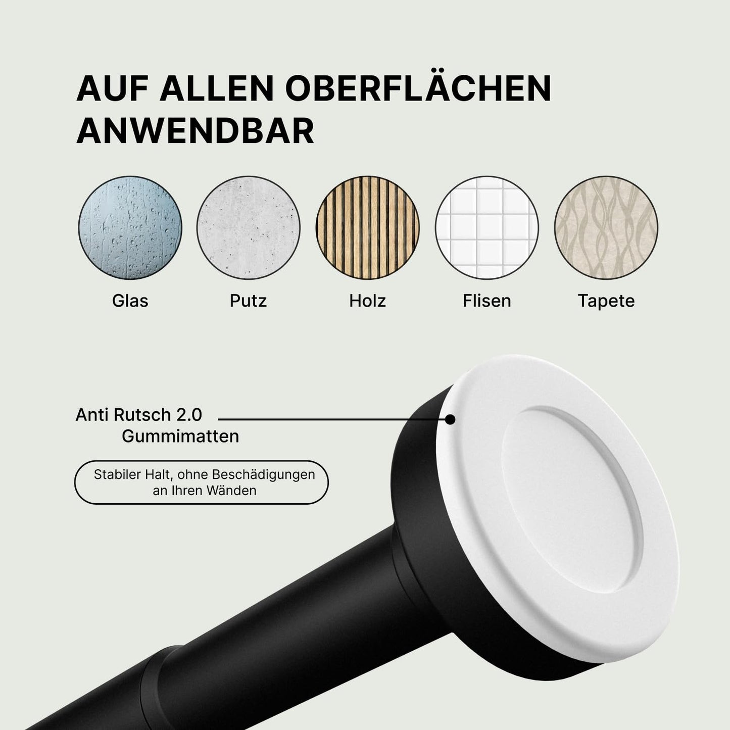 MEISENBERG Tension Rod - Black, Ø 25 mm, 1 Piece - Telescopic Rod for Clamping on Windows, Showers, Patios, and Partitions (50-80cm)
