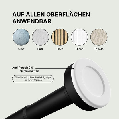 MEISENBERG Tension Rod - Black, Ø 25 mm, 1 Piece - Telescopic Rod for Clamping on Windows, Showers, Patios, and Partitions (50-80cm)