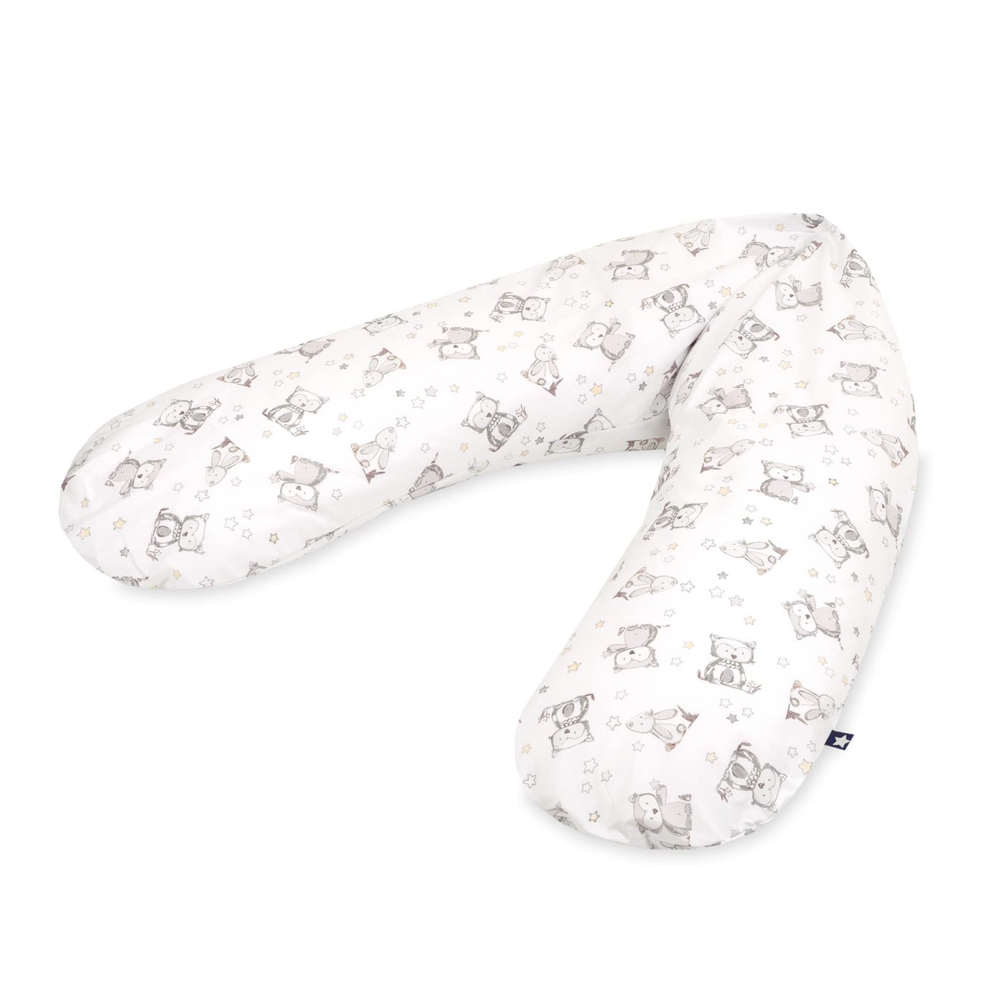 Julius Zöllner 4670016130 Breastfeeding pillow with bead filling, printed cotton, bunny and owl design, 190 cm