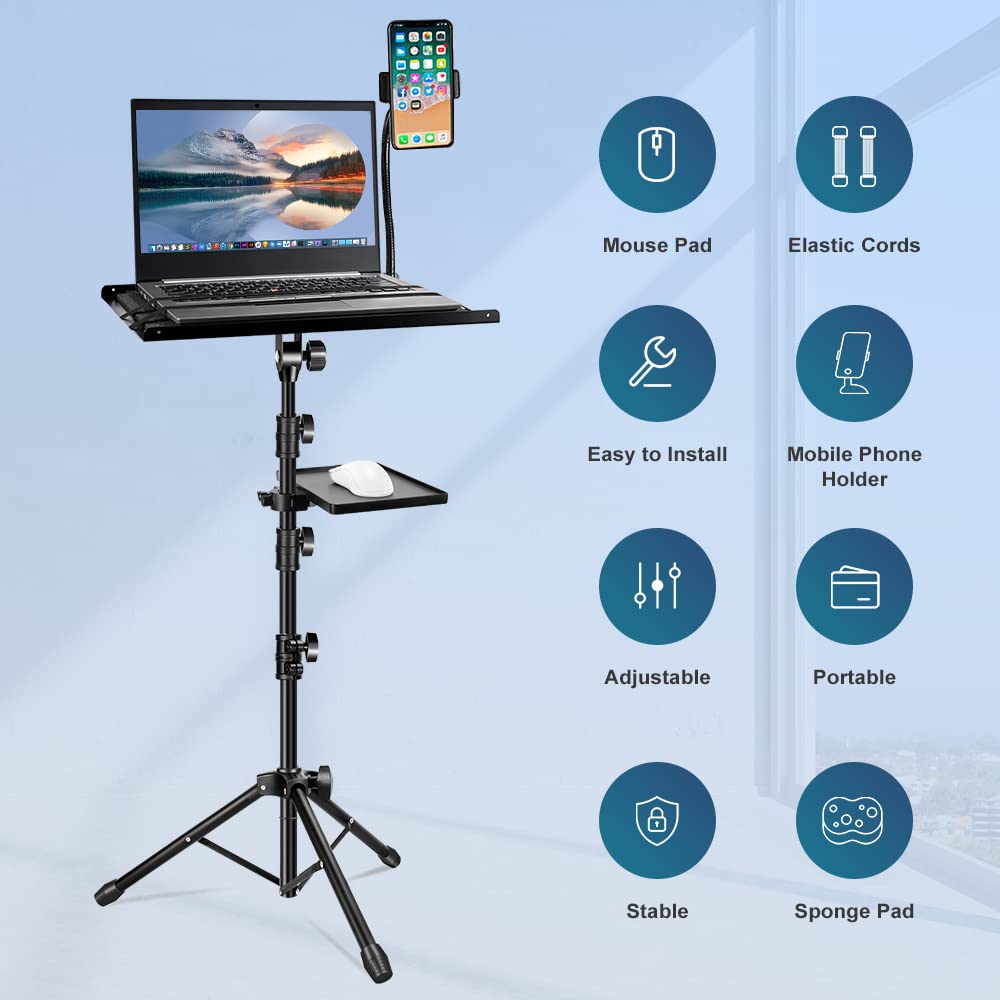SanLead mouse pad projector stand, floor stand adjustable height from 55cm to 128cm, comes with an elastic band and a sponge cushion, projector stand tripod stand.