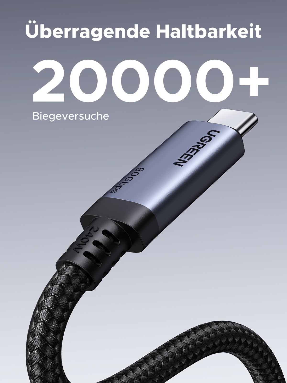 UGREEN USB4 Cable, 80 Gbps USB C Data Cable, 240W USB C Charging Cable, 1M with 16K or dual 8K video signal transmission, compatible with MacBook/Monitor/Docking Station/iPad/iPhone