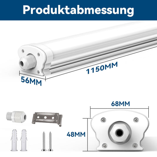 JESLED - 6 pack LED damp proof luminaire 120cm IP65-30W 5200 Lumen - 4000K neutral white - Linkable - Basement light, wet room light - Damp proof batten light