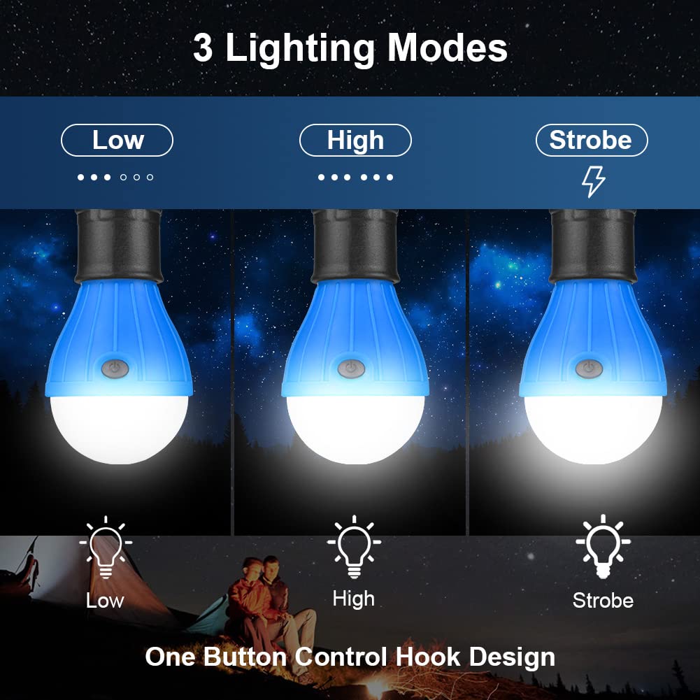 Flintronic 6 Pack Camping Lantern, LED Camping Light Bulb with Carabiner, Emergency Light, Waterproof Camping Lamp for Adventure, Fishing, Power Outage