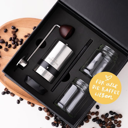SILBERTHAL Manual Coffee Grinder with Stainless Steel Conical Burr - Stepless precise grind settings - Stainless steel and glass hand mill - Ideal for on the go, camping, vacation.