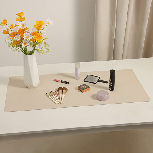 Wolaile leather desk pad, 91.4 x 43.2 cm, large keyboard mouse pad, waterproof, non-slip, desk, computer mat, desk protector for office, home, ivory colored.