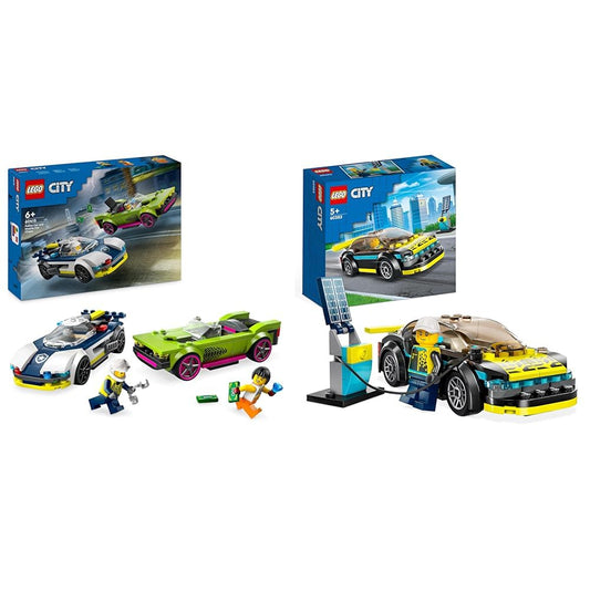 LEGO City Police Car and Muscle Car Chase & City Electric Sports Car Set, Racing car with minifigure, toy car for boys and girls aged 5 and up, birthday gift 60383.