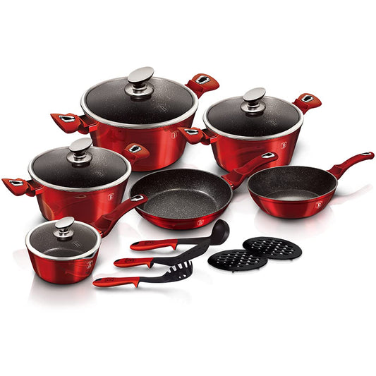Berlinger Haus 15Pcs Metallic Cookware Set - Burgundy