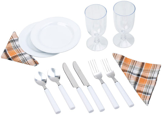 PEARL Picnic Dinnerware: Picnic set for 2: glasses, napkins, plates, cutlery (dinnerware set, 2 people, picnic backpack)