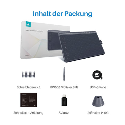 HUION HS611 Graphic Tablet, 10.2 x 6.36 inch Professional Drawing Tablet, Battery-free Digital PW500 Pen, Equipped with Multimedia Touch Keys, Adjustable Volume, Music Playback, Gray