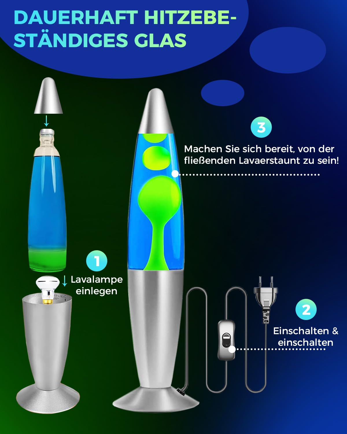 DoRight Lava Lamp 13.5 inch Retro Rocket, Green Wax/Blue Water Decorative Lava Lamps, 1.85M Wires, EU plug with 2x25W R39 E14 Lava Lamp Bulb for Kids & Adults Gift AC220-240V
