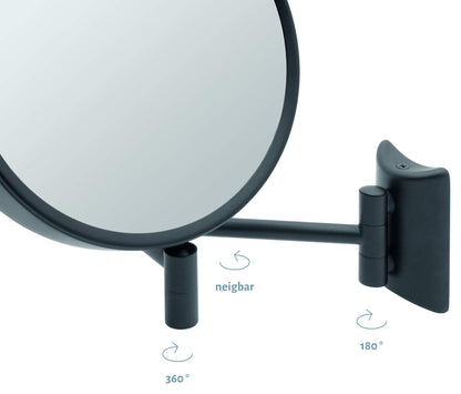 Libaro Makeup Mirror Imola - 360° rotatable vanity mirror with wall mount - double-sided shaving mirror with 3X & 7X magnification - extendable black metal bathroom mirror, Ø 19 cm