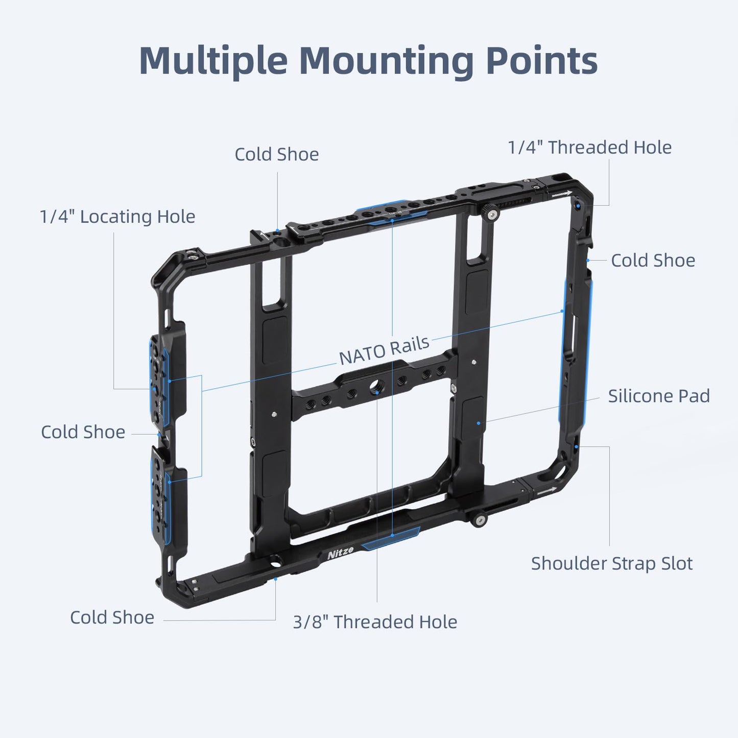 Nitze Tablet Cage for iPad 1 to 10 Gen/iPad Air 1 to 6 Gen/iPad Pro 11 Inch 2024/2022/2021/2020/2018/iPad Pro 10.5 Inch 2017 and other 9 to 11 Inch tablets - T-TC03A