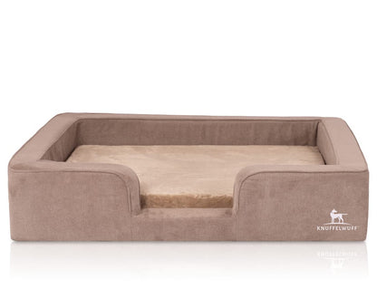 Cuddlywuff orthopedic dog bed with reversible velour pillow Bellamy 80 x 60cm Brown - Removable cover - machine washable - for large, medium, and small dogs