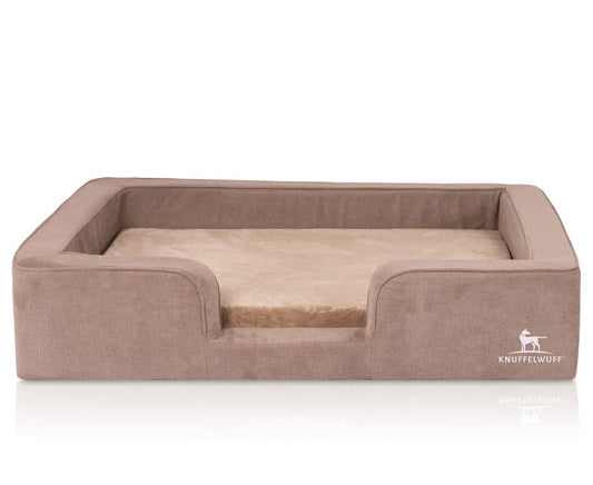 Cuddlywuff orthopedic dog bed with reversible velour pillow Bellamy 80 x 60cm Brown - Removable cover - machine washable - for large, medium, and small dogs
