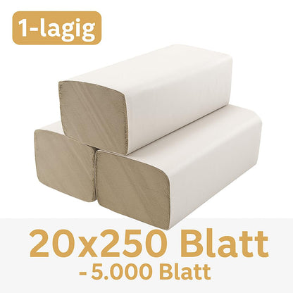 Paper towels 25x23 cm V-fold - 5000 pieces | 1-ply folded towels made of recycled paper | Disposable paper towels for dispensers | Bulk pack for office, workshop & gastronomy - Enpack Pakla