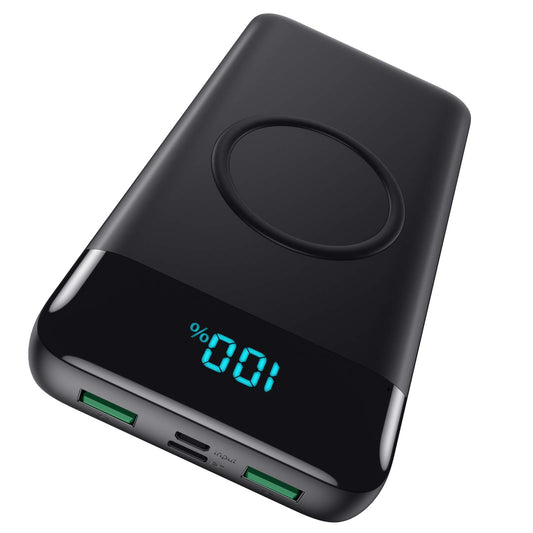 AXNEB Wireless Powerbank Fast Charging 25W PD3.0+QC4.0, 15W Wireless Charger 26,800mAh Powerbank 4 Outputs USB C External Battery with LCD Display Compatible with iPhone Huawei Samsung S20 iPad Oppo Xiaomi