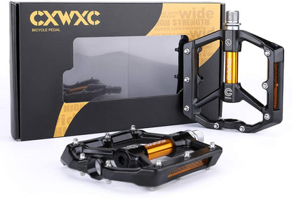 CXWXC Bike Pedals With Reflectors - MTB Aluminum Alloy Pedal Set, 9/16 Cube Pedals for Mountain Bike, Road Bike (Gold)