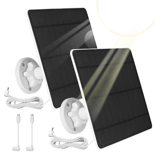 Solar panel for Ring camera, 5W camera solar panel compatible with Ring Stick Up Cam battery & Spotlight Cam battery, includes barrel plug, IP65 waterproof, 3m cable, 360° adjustable bracket (2 pack)