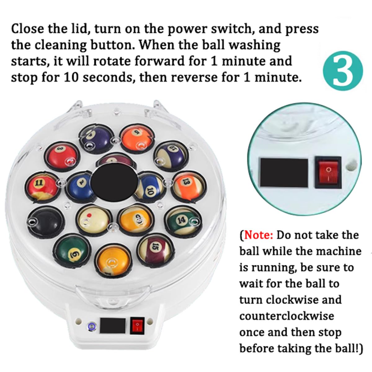 DOZPAL Pool Ball Cleaner Polishing Machine, 16/22 Balls, Automatic Billiard Cleaning Set with Electromechanical Cooling System (Billiard Balls Not Included), 16 balls