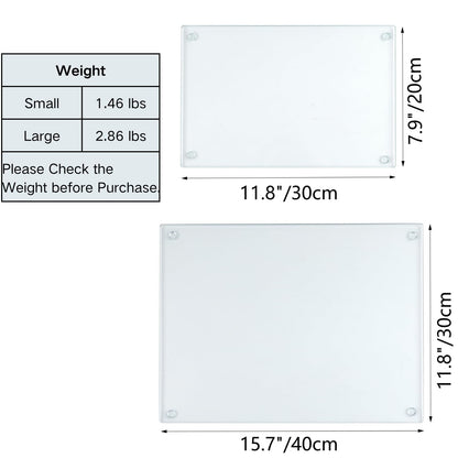 Hacaroa 4-Piece Tempered Glass Cutting Board Set with Rubber Feet, Rectangular Non-Slip Cutting Board, Durable Clear Glass Tray for Kitchen Countertop, Table, 2 Sizes