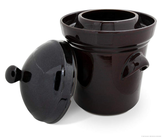 Boleslawiec garden pot made of stoneware with lid and water channel | 10 liters | brown | sauerkraut pot cucumber pot insert pot ceramic pot clay pot