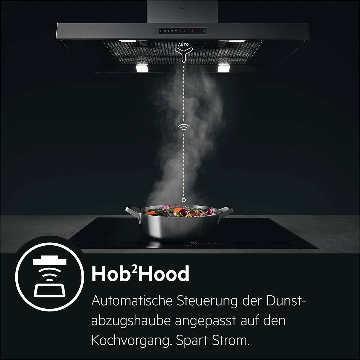 AEG IKB8443AXB Induction Hob with Hob²Hood, Slider Control, 80 cm, Stainless Steel Frame, 4 Cooking Zones, Power Function, Child Lock
