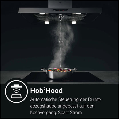 AEG IKB8443AXB Induction Hob with Hob²Hood, Slider Control, 80 cm, Stainless Steel Frame, 4 Cooking Zones, Power Function, Child Lock